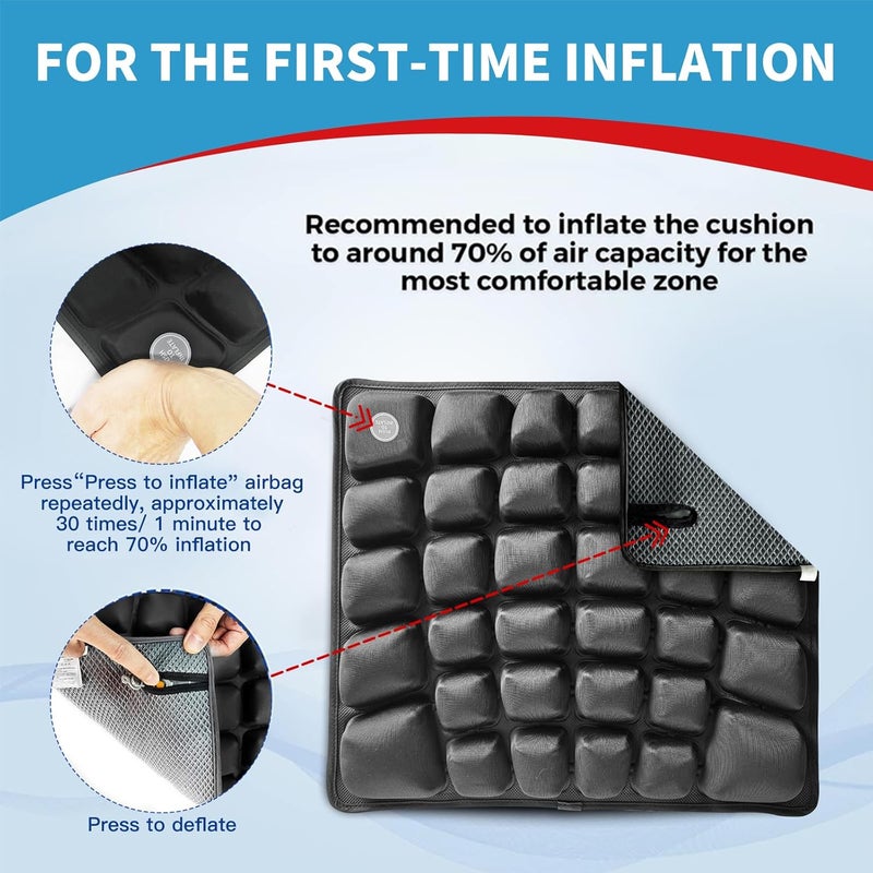 ANMSVI Inflatable Seat Cushion for Car, Office and Wheelchair, Adjustable Firmness, Ergonomic Support for Lower Back and Tailbone, 18x16x2.1 inches, Grey Cover - Image 3